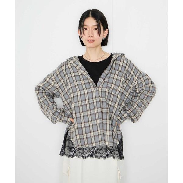 ブラウス シャツ Idnes フードネルチェックシャツ レディース
