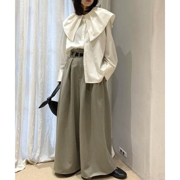 スラックス パンツ ハイウエストタックワイドパンツ レディース