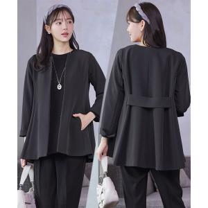 ジャケット ノーカラージャケット バックフレアロングジャケット レディース