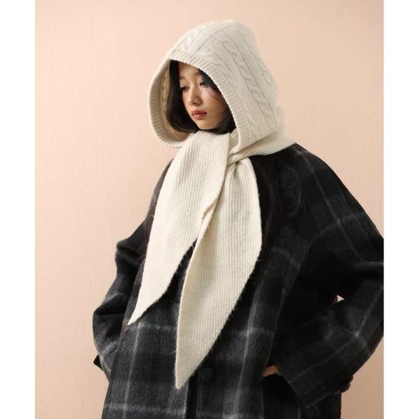 ニット帽 ニットキャップ Chiina/フード付き　ニットマフラー レディース
