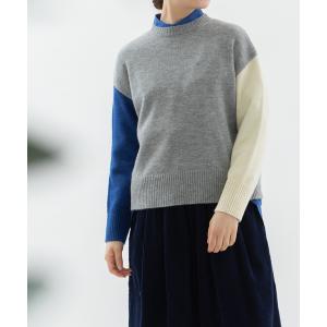 ニット セーター 袖配色クルーネックセーター レディース
