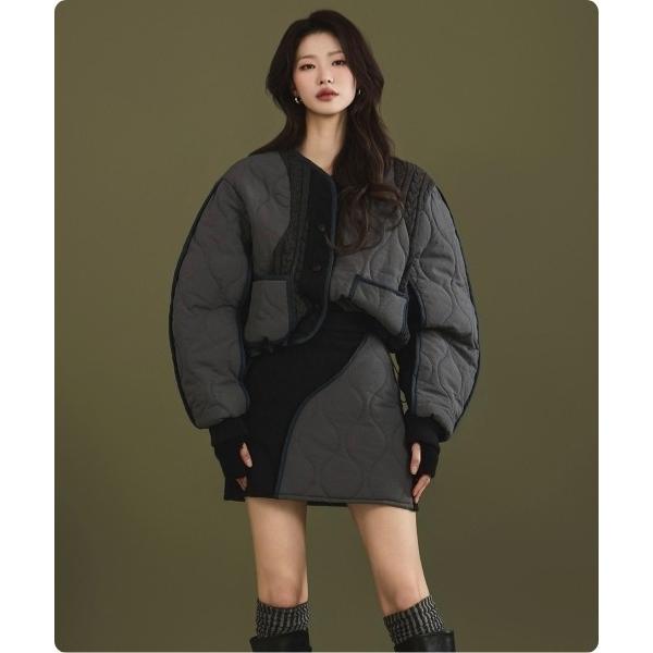 ダウンコート ダウンジャケット キルティング×ニット コンビブルゾン（ジャケット単品） レディース ...