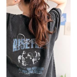 tシャツ 半袖 「JaVaジャバコラボ」キャッチーな個性派スタイル。綿100％前後2wayアシッドウォッシュビッグロックTシャツ(半袖） レディース