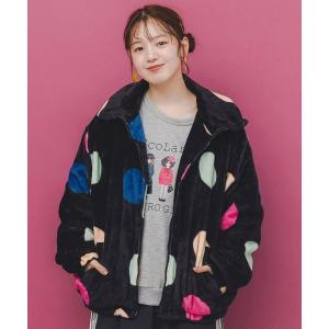 ブルゾン アウター ScoLar(スカラー) カラフルドット柄 双面フランネルブルゾン レディース