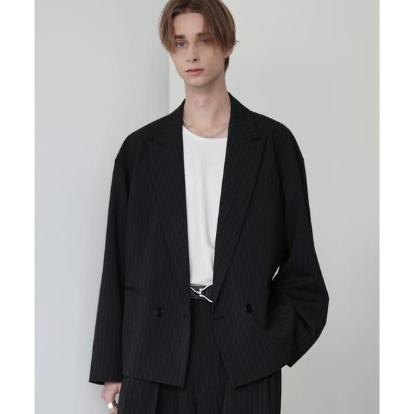 ジャケット テーラードジャケット ウールライクピンストライプダブルテーラードショートジャケット「セッ...