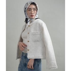 ジャケット ノーカラージャケット フリンジツイードジャケット レディース