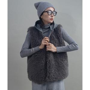 ベスト ジレ ニットフード ファーベスト レディース