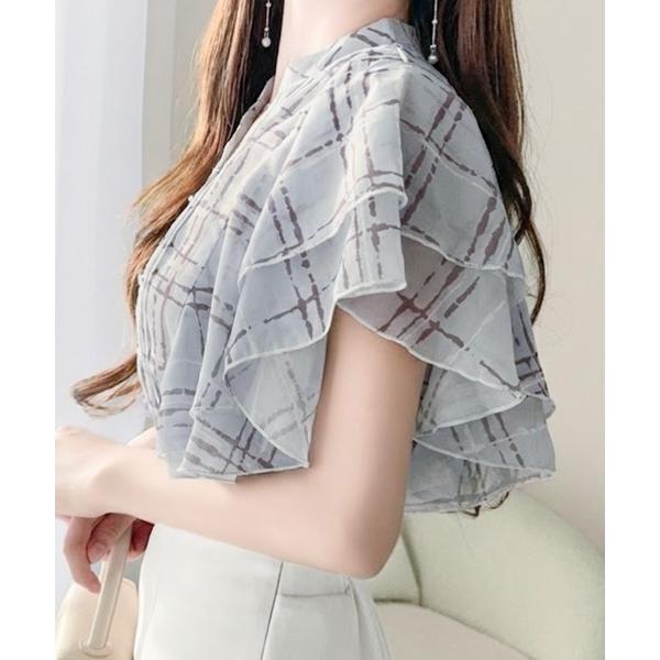 ブラウス シャツ 「mily bilet」大人のスパイスをこの1枚で。チェック柄フリルシアーブラウス...