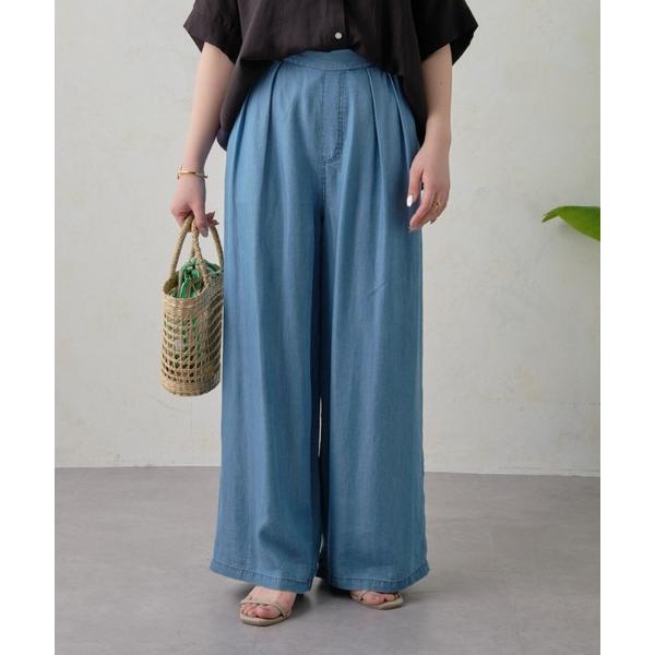 パンツ 「腰回りスッキリ」テンセルタックワイドパンツ レディース