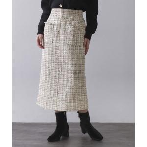 スカート ファンシーツイードナロースカート「洗濯機OK」