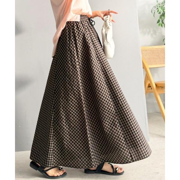 スカート 爽やかに、軽やかに！大人の春夏スカート。サッカーチェックバイヤス切替フレアスカート