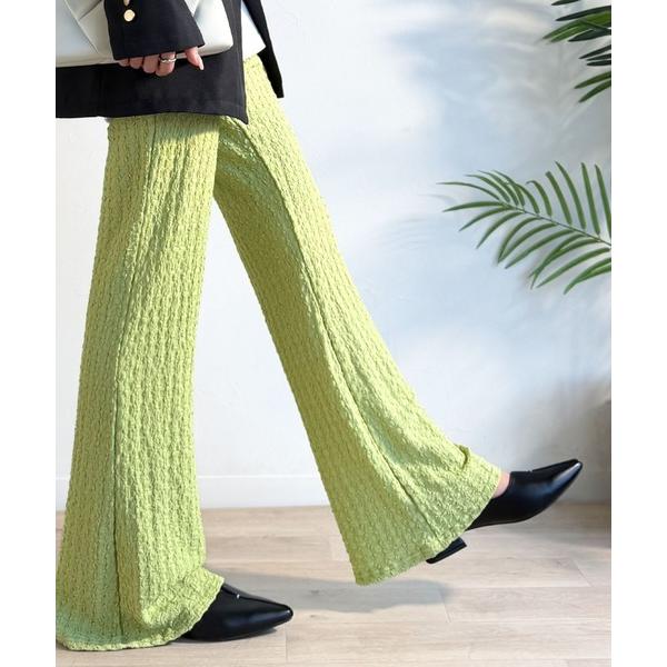 パンツ ラクに穿けて、上品にスタイルアップ♪ジャガードセミフレアパンツ レディース