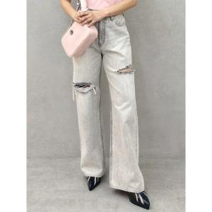 ワイドパンツ ジーンズ デニム デニムパンツ カットアウトハイウエストワイドデニムパンツ「セットアップ着用可能」 レディース