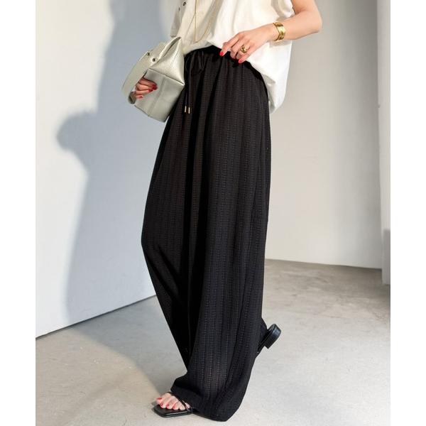 パンツ 透かし編みでラクチンに映える♪ジャガードレースギャザーコクーンパンツ レディース