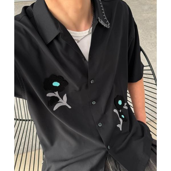 シャツ 「接触冷感＆速乾機能付き」触れた瞬間ひんやり心地よく、汗ばむ夏も快適！サガラ刺繍フラワーステ...