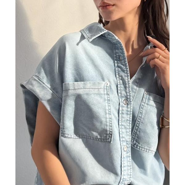 ブラウス シャツ 羽織るだけで垢抜け確実♪華奢見え抜群 フレンチスリーブデニムシャツ（半袖） レディ...