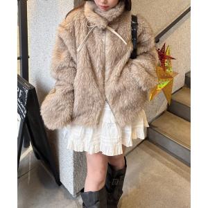 コート アウター フェイクファーリボンブルゾン レディース