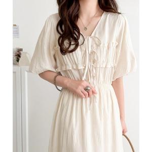 ワンピース 夏 半袖 「mily bilet」1枚で華やぐ♪揺れ感シアーフリルリボンプリーツロングワンピース｜ZOZOTOWN Yahoo!店