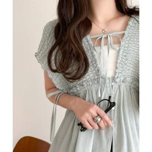 ブラウス シャツ 夏 半袖 「mily bilet」ラフなのに品よく。体型カバー♪シアー楊柳 前後2wayノースリーブギャザーベストブラウス レディース