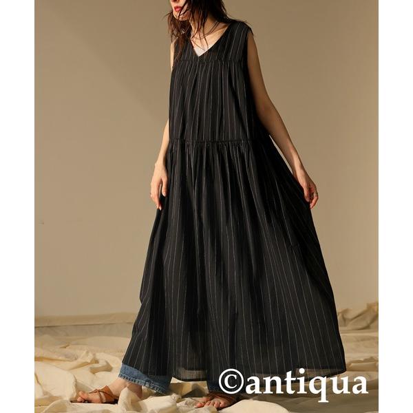 「antiqua」 ノースリーブワンピース R ブラック レディース