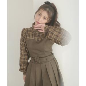 ワンピース plaid pattern shirt docking pleats mini dress / チェックシャツドッキングプリーツミニワンピ