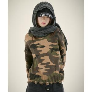 セーター ニット ルーズシルエットダメージスプリングニットプルオーバー メンズ レディース