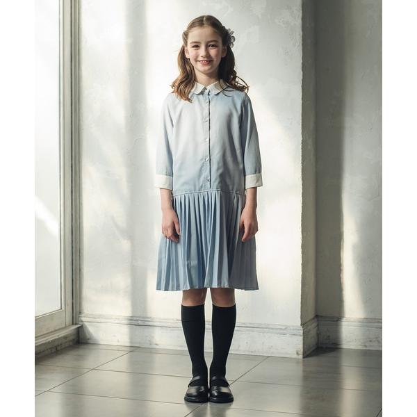 ワンピース ブルーグレープリーツシャツワンピース キッズ 子供服