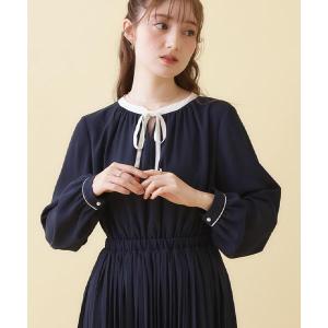 ワンピース 「ハレの日・通勤」配色シフォンプリーツ ワンピース