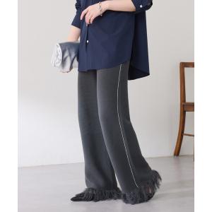 パンツ サイドラインフリンジニットパンツ レディース