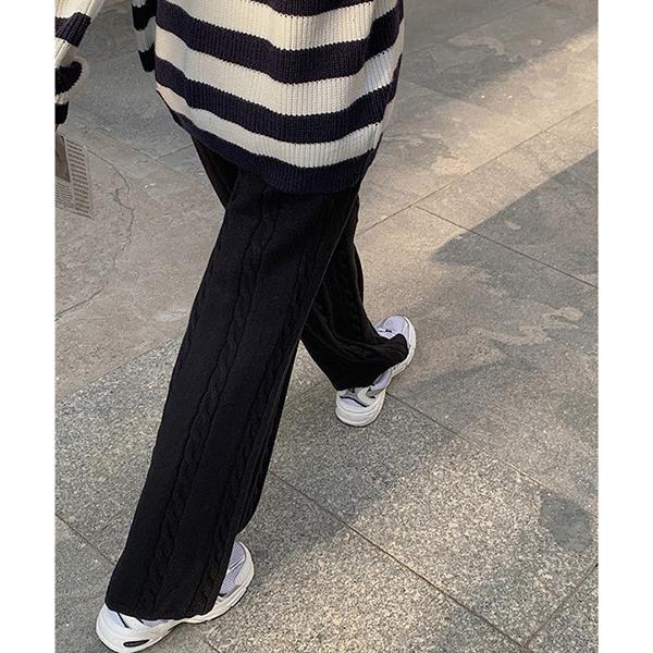 パンツ ケーブルニットストレートパンツ レディース