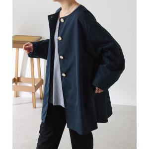 ノーカラーコート コート メタル釦ヴィンテージクロスノーカラーコート レディース
