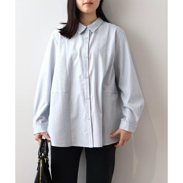 ブラウス シャツ 「L〜6L 大きいサイズ」ソフトビエラストライプ切替えシャツ レディース