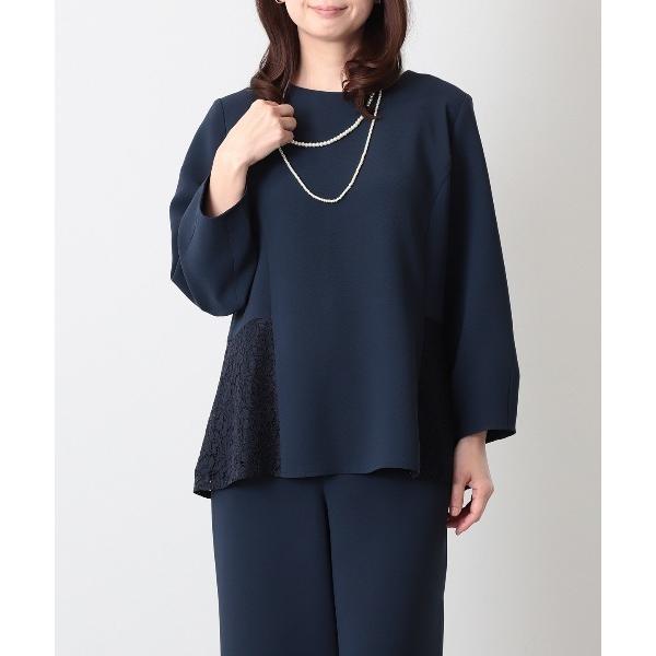 ブラウス シャツ 「L〜6L 大きいサイズ」「セットアップ」エアリーダブルクロスレース切替えブラウス...