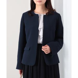 ジャケット ノーカラージャケット 「L〜6L 大きいサイズ」「セットアップ」エアリーダブルクロスノーカラージャケット レディース