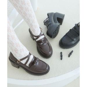 ローファー 取り外しリボンクロスローファー レディース