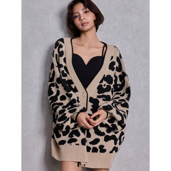 カーディガン ラメGレオパードニットカーディガン レディース