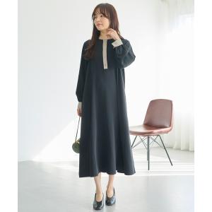 ワンピース バイカラージョーゼットワンピース│着るだけできちんと見え/大人の配色デザイン/ロング丈/Aライン/洗える