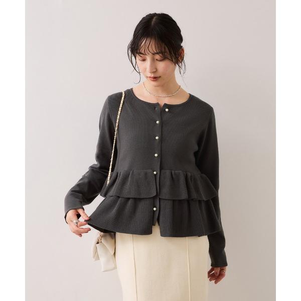 カーディガン ティアードペプラムニットカーディガン レディース