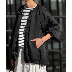 ジャケット ノーカラージャケット ギャザーブルゾン レディース
