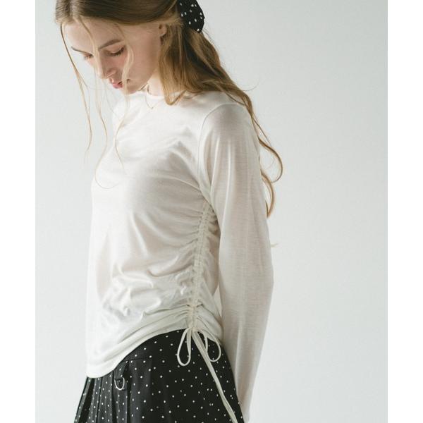 tシャツ drawstring sheer long sleeve tops／サイドドロストシアート...