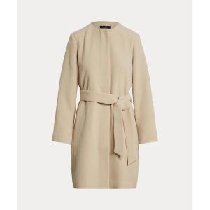 コート アウター ベルテッド クレープ クルーネック コート レディース