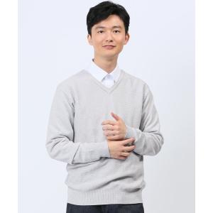 セーター ニット 「ストレッチ ハンドウォッシャブル」タカキュー ヘリンボンジャガード Vネックニットセーター メンズ