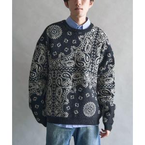 セーター ニット ペイズリー柄ニットプルオーバー メンズ