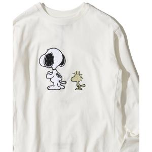 tシャツ 「1PIU1UGUALE3 RELAX × PEANUTS」ラインストーンロングスリーブ クルーネックTシャツ メンズ レディース