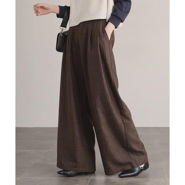 スラックス パンツ ウールライクストライプワイドパンツ レディース メンズ