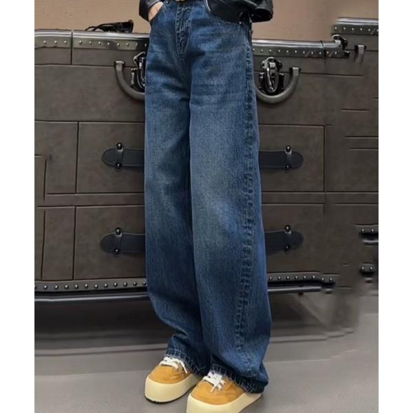 ワイドパンツ ジーンズ デニム デニムパンツ ストレートウォッシュデニムパンツ レディース