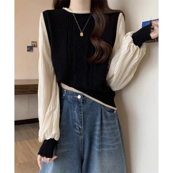 ベスト ジレ バイカラーニットベスト レディース