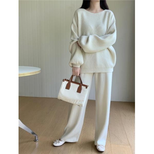 セットアップ ニットトップスワイドパンツセットアップ レディース
