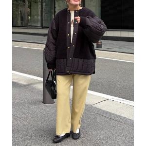 コート アウター ボア×ストライプキルティングコート レディース