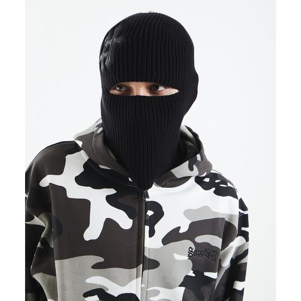 ニット帽 ニットキャップ ビーニー｜Cross Leather Patch Balaclava be...